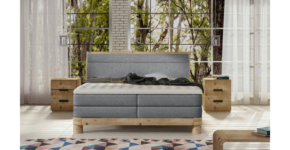 BOXSPRINGBETT 140/200 cm,  in Dunkelgrau, gepolstertes Kopfteil, Topper, Matratzen, H3 + H3 = fest  - Eichefarben/Dunkelgrau, Natur, Holz/Textil (140/200cm) - Valnatura