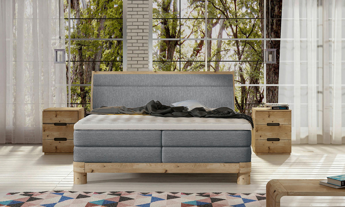 BOXSPRINGBETT 160/200 cm,  in Dunkelgrau, gepolstertes Kopfteil, Topper, Matratzen, H3 + H3 = fest  - Eichefarben/Dunkelgrau, Natur, Holz/Textil (160/200cm) - Valnatura