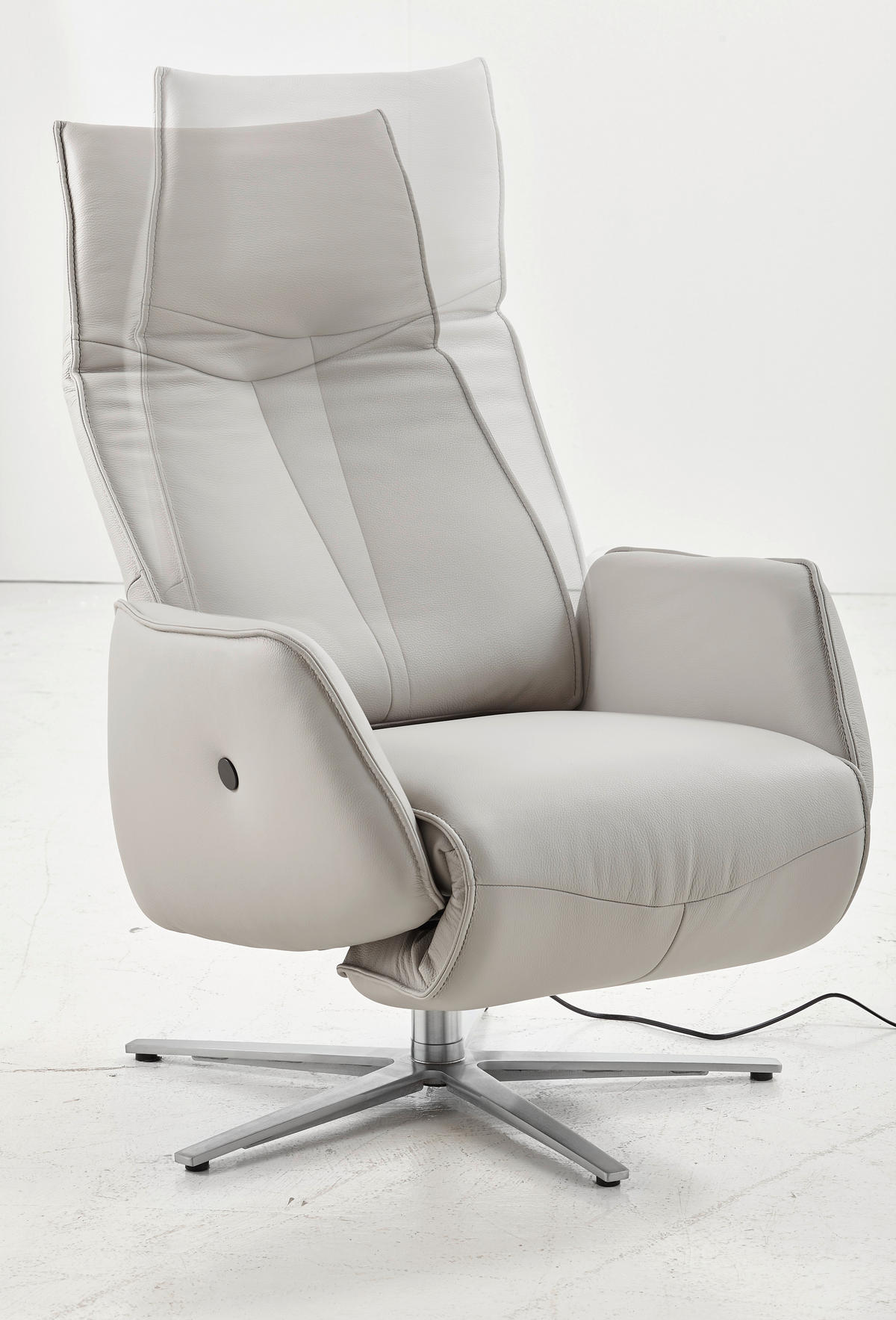 RELAXSESSEL in Leder Hellgrau  - Edelstahlfarben/Hellgrau, Design, Leder (71/114/84cm) - Johann Jakob