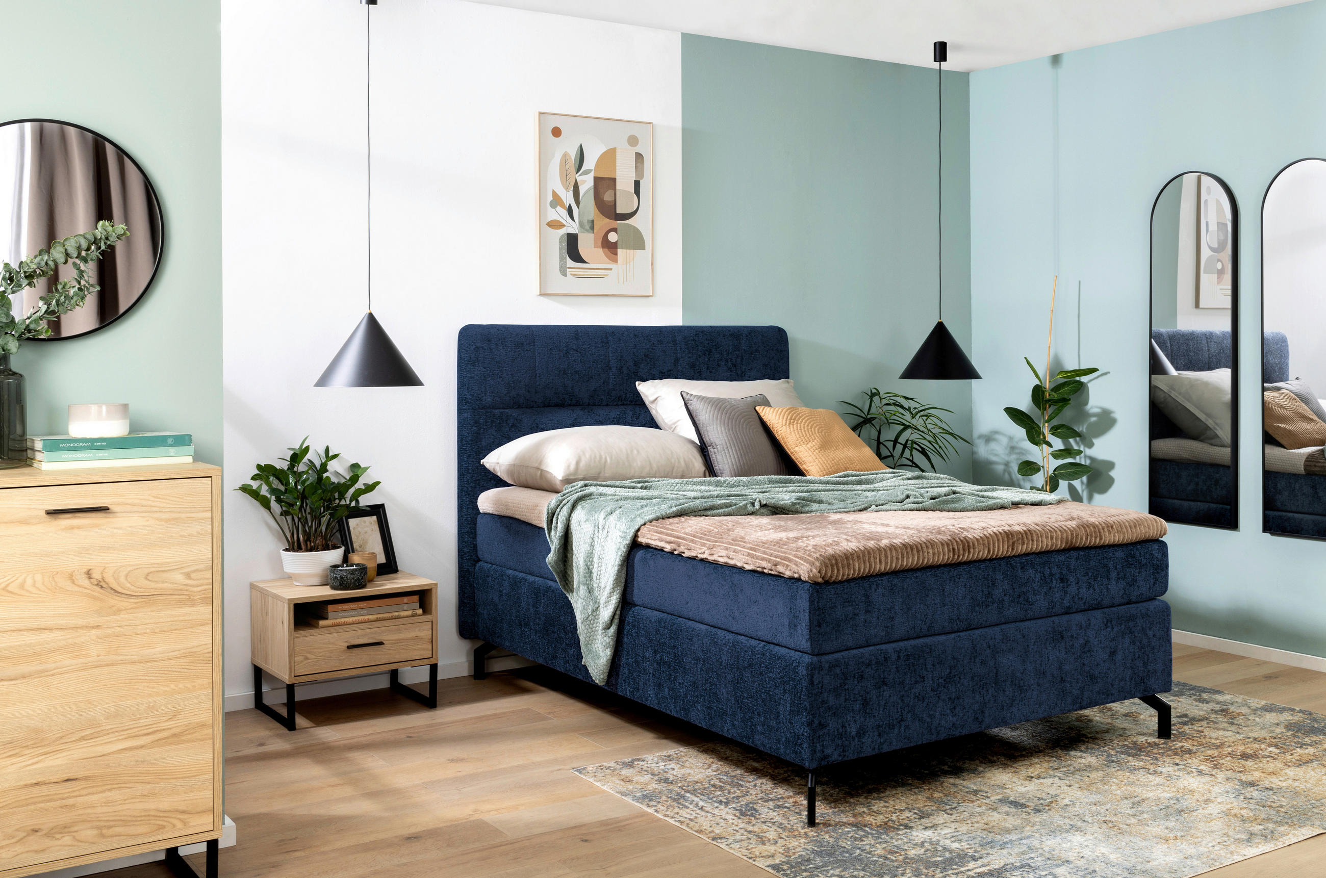 BOXSPRINGBETT 140/200 cm  in Dunkelblau  - Schwarz/Dunkelblau, Design, Textil/Metall (140/200cm) - Esposa