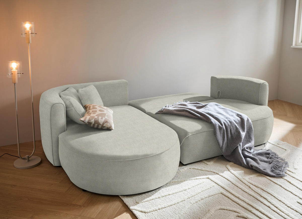 ECKSOFA in Webstoff Creme  - Creme/Schwarz, Design, Kunststoff/Textil (183/284cm) - Welnova