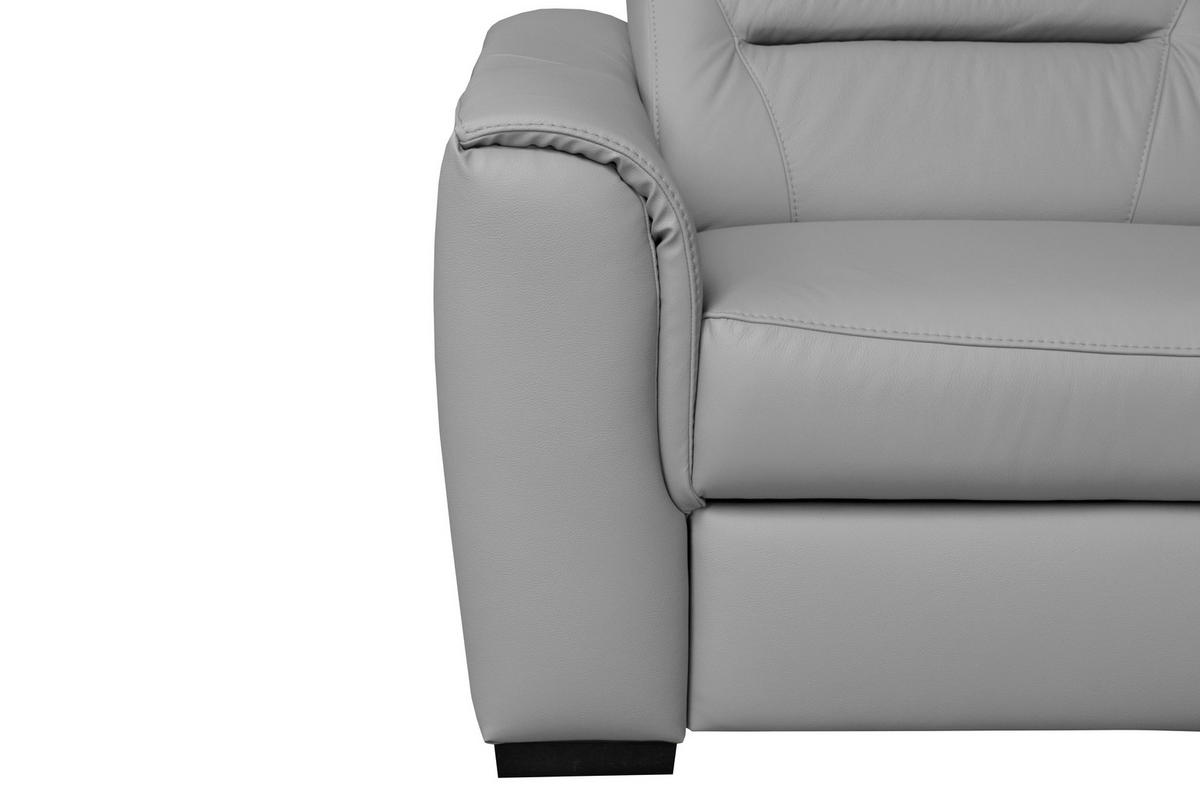 ECKSOFA  in Lederlook Echtleder Platinfarben  - Platinfarben/Wengefarben, Design, Leder/Holz (260/212cm) - Celina Home