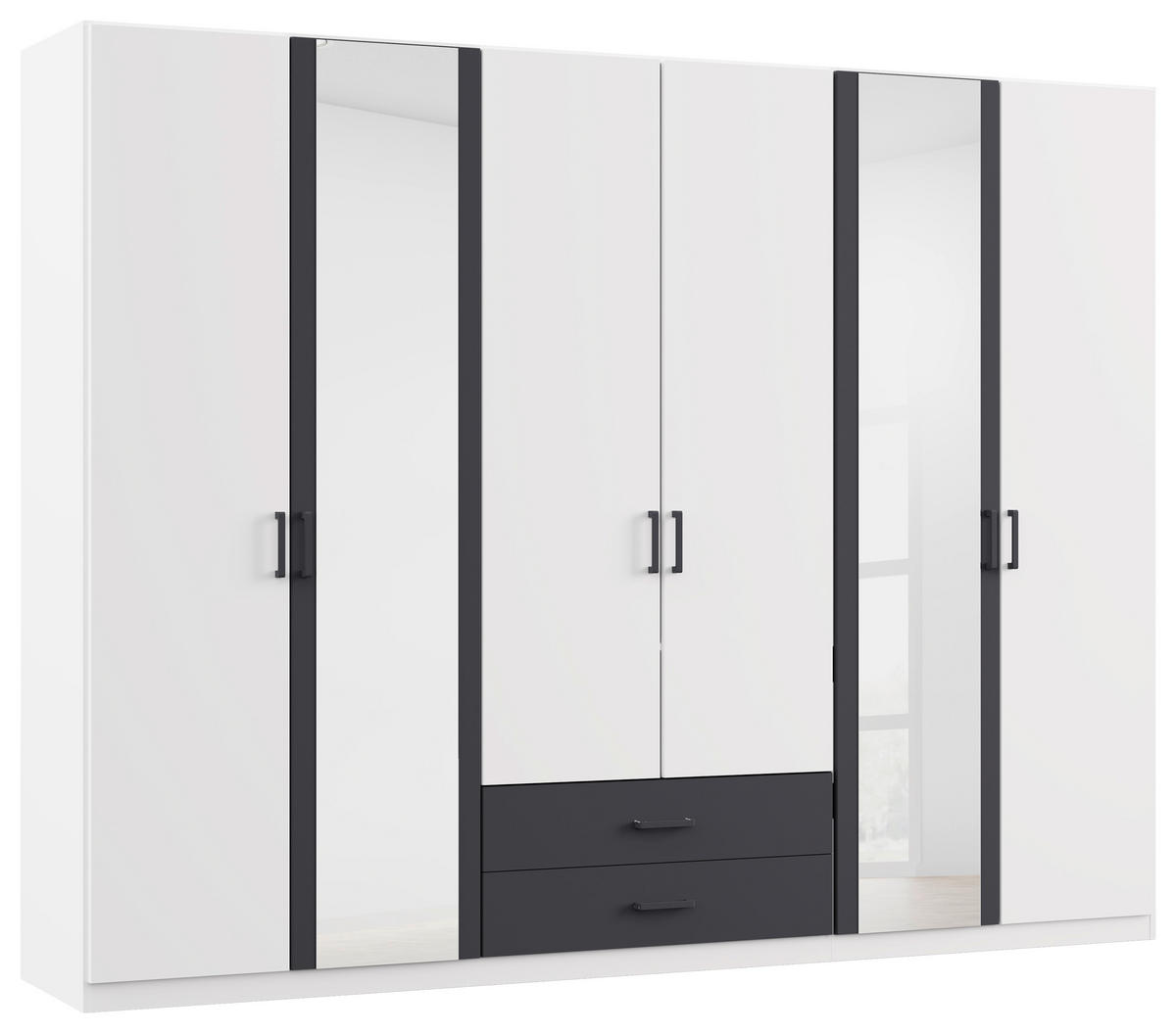 KLEIDERSCHRANK 271/210/54 cm,  in Grau, Weiß, 6-türig  - Weiß/Grau, KONVENTIONELL, Holzwerkstoff/Kunststoff (271/210/54cm) - Rauch Möbel