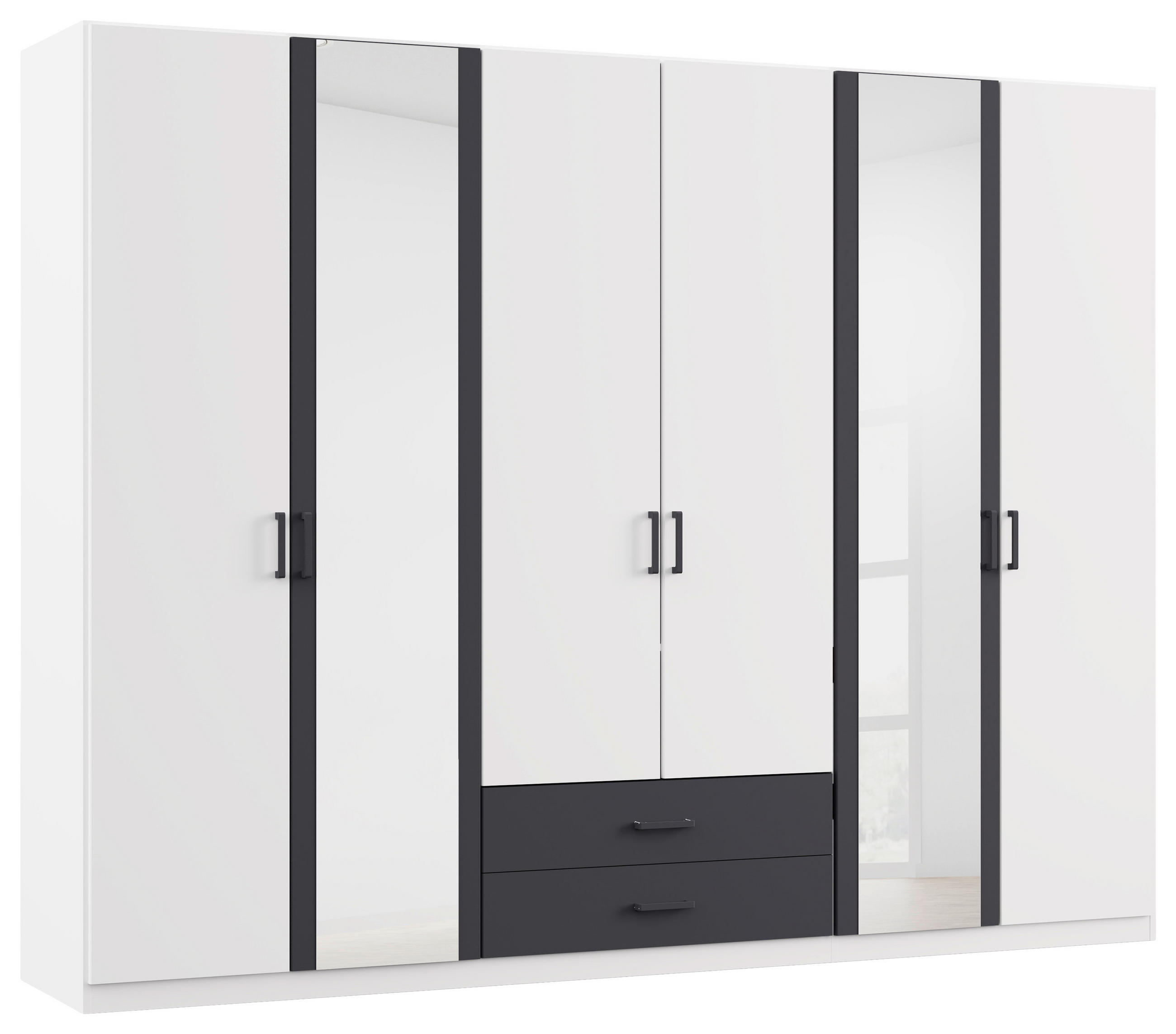 Drehtürenschrank Mit Spiegel B: 271 cm Despina Grau / Weiß