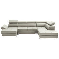 Wohnlandschaft inkl.Funktionen Grau Kombination Echtleder/Lederlook Lederlook  - Chromfarben/Grau, Design, Leder/Textil (157/327/212cm) - Stylife