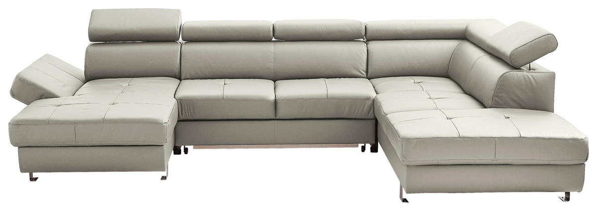 Wohnlandschaft inkl.Funktionen Grau Kombination Echtleder/Lederlook Lederlook  - Chromfarben/Grau, Design, Leder/Textil (157/327/212cm) - Stylife