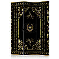 SKÄRMVÄGG  i trä, textil  svart, guldfärgad  - svart/guldfärgad, Basics, trä/textil (135/172/3cm) - artgeist