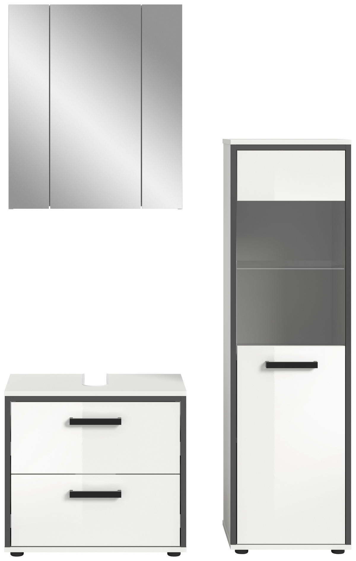 BADEZIMMER 3-teilig  in 100 cm  - Weiß Hochglanz/Schwarz, MODERN, Holzwerkstoff/Kunststoff (100cm) - MID.YOU