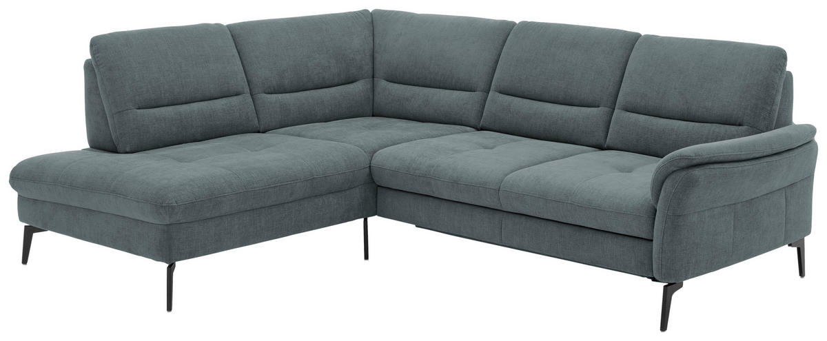 ECKSOFA in Webstoff Blaugrau  - Blaugrau/Schwarz, Design, Textil/Metall (206/256cm) - Beldomo System