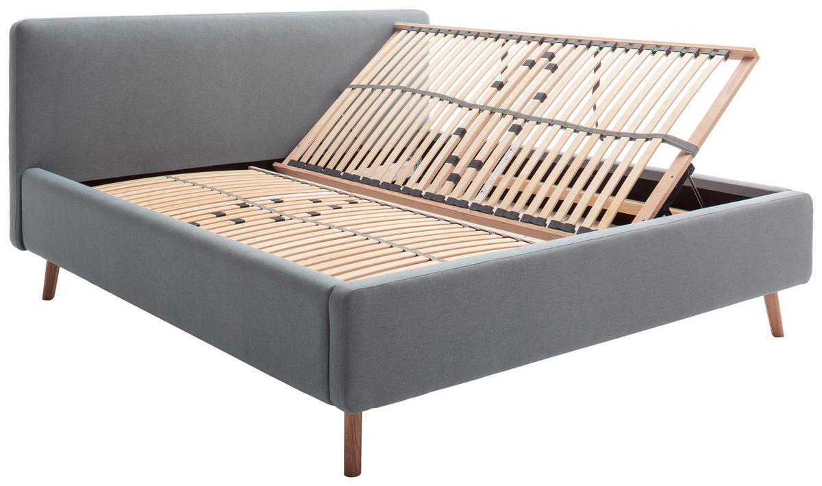 POLSTERBETT 180/200 cm  in Hellblau  - Eichefarben/Hellblau, Design, Holz/Textil (180/200cm) - Livetastic