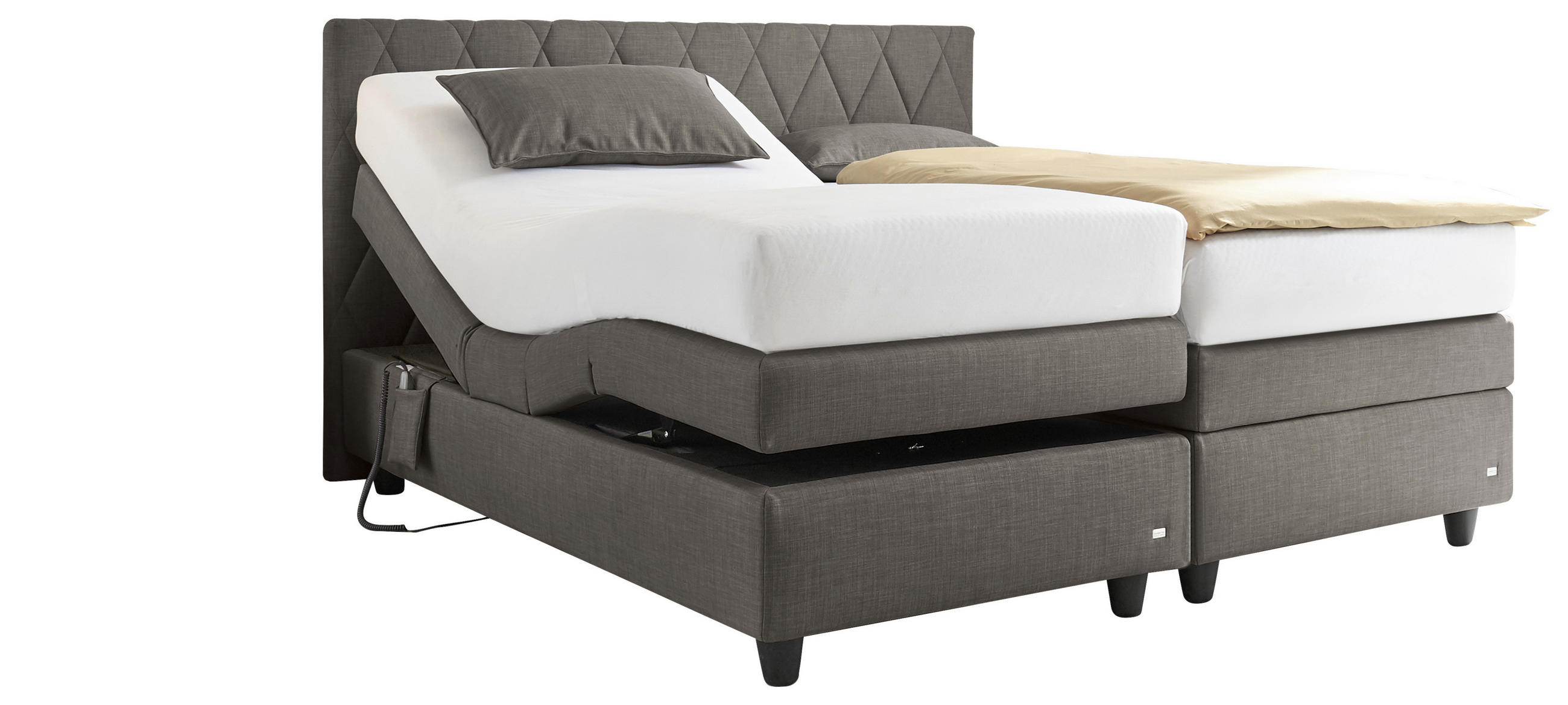 BOXSPRINGBETT 200/200 cm,  in Dunkelgrau, gepolstertes Kopfteil, motorische Verstellbarkeit, Matratzen, H3 + H3 = fest  - Dunkelgrau/Schwarz, Design, Kunststoff/Textil (200/200cm) - RUF Betten