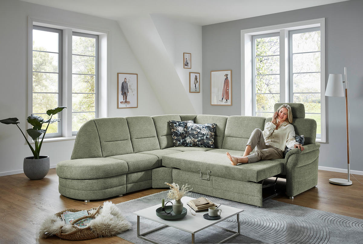 ECKSOFA Grün Flachgewebe  - Alufarben/Grün, KONVENTIONELL, Textil (273/253cm) - Beldomo Comfort