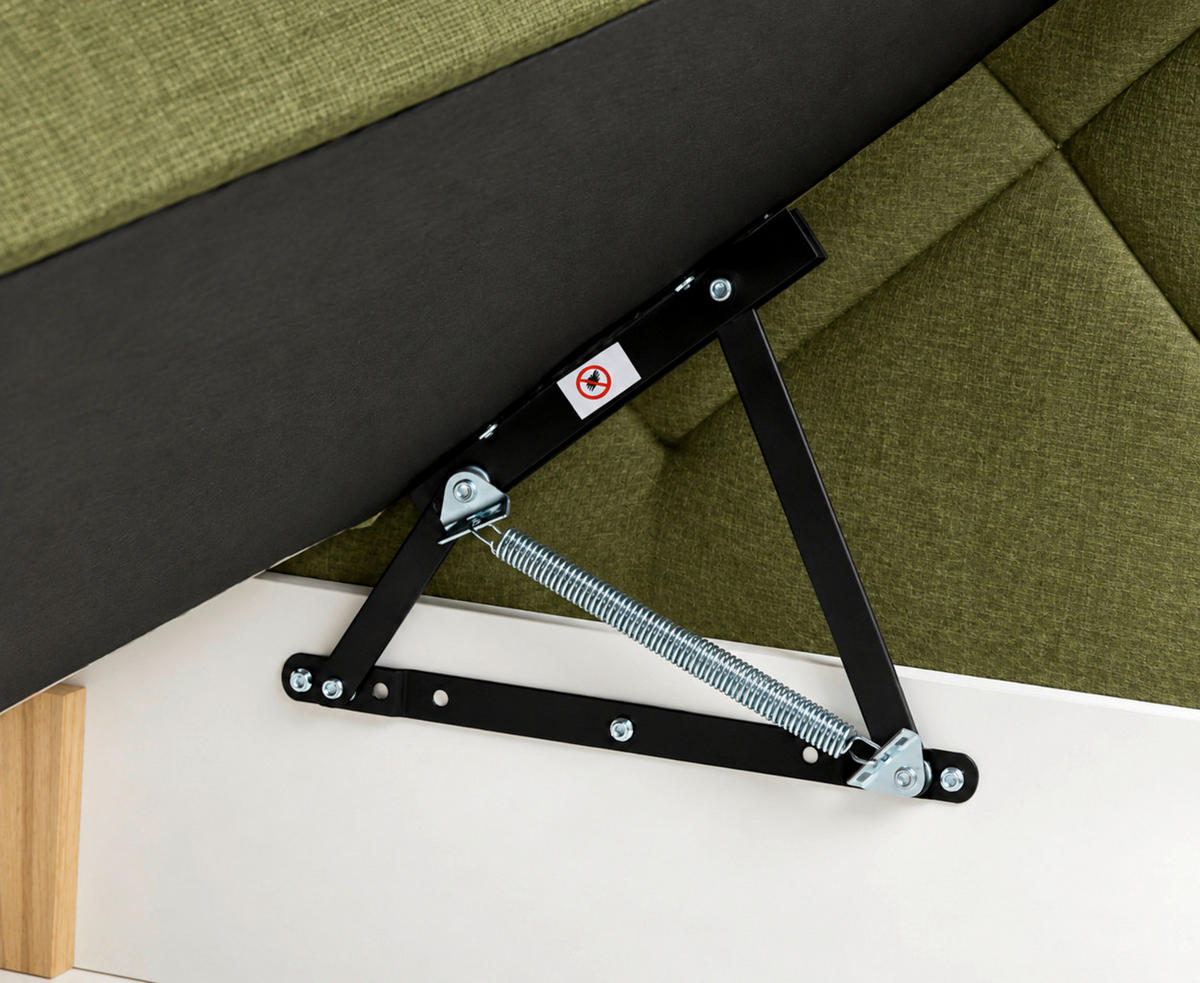 BOXBETT 180/200 cm,  in Grün, Bettkasten, Topper, H3 + H3 = fest  - Schwarz/Grün, MODERN, Holz/Textil (180/200cm) - MID.YOU