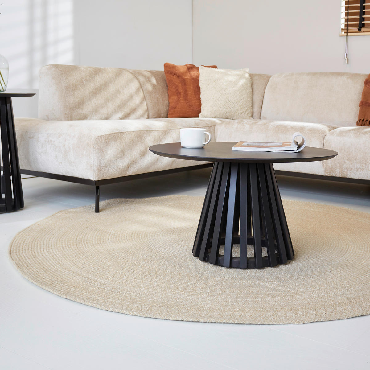 COUCHTISCH Mangoholz massiv 70/70/41 cm rund Schwarz  - Schwarz, MODERN, Holz/Metall (70/70/41cm) - MID.YOU