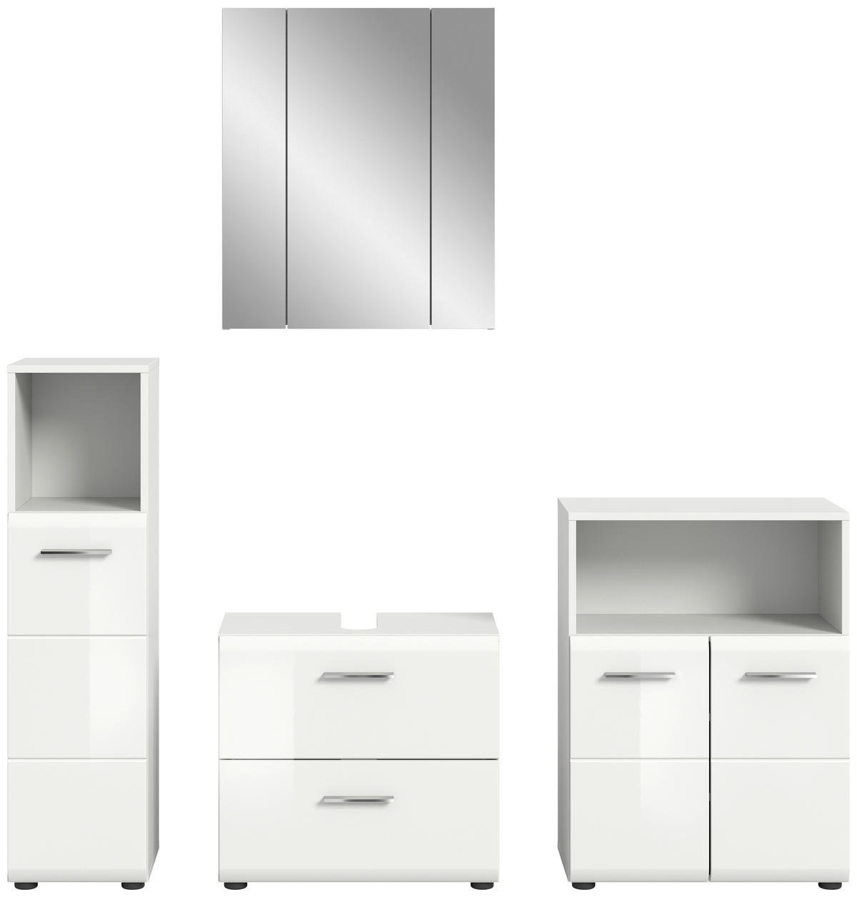 BADEZIMMER 4-teilig  in 150 cm  - Weiß Hochglanz/Silberfarben, MODERN, Glas/Holzwerkstoff (150cm) - MID.YOU