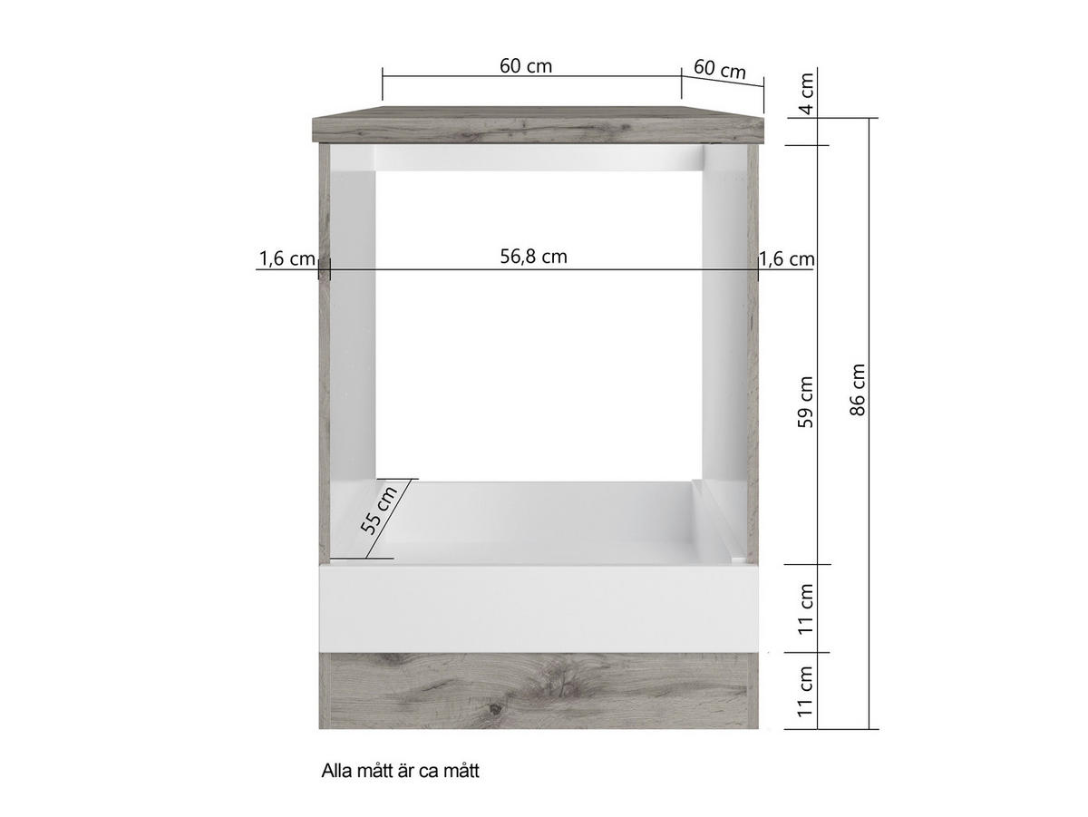 INBYGGNADSSKÅP FÖR SPIS 60/86/60 cm  i grå, ek Wotan  - ek Wotan/grå, Lifestyle, trämaterial (60/86/60cm) - Held