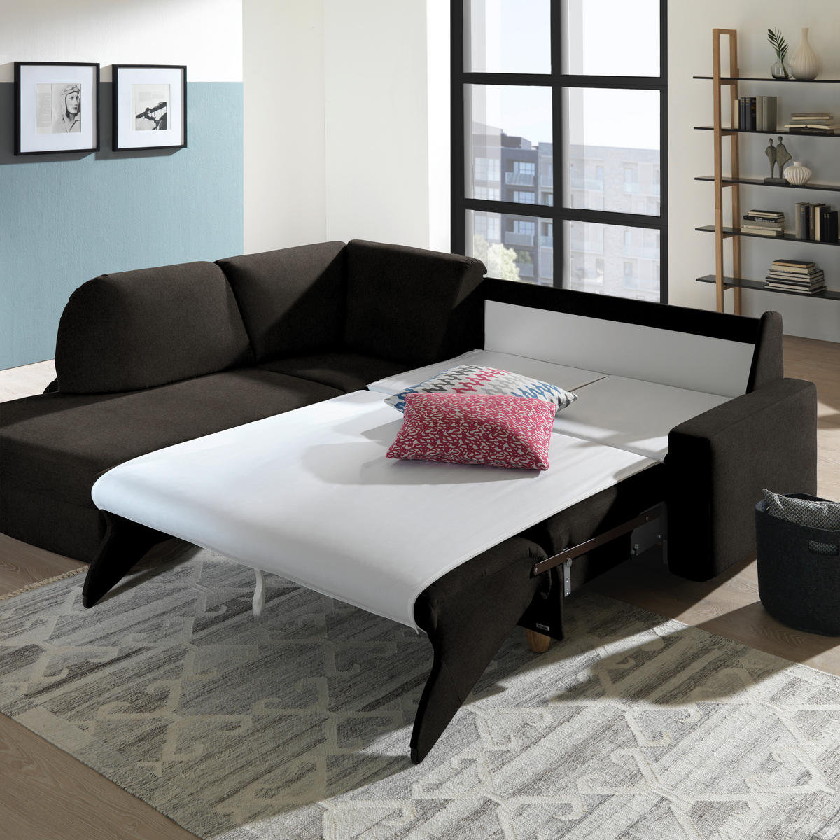 ECKSOFA in Flachgewebe Braun  208/227 cm  - Eichefarben/Rot, KONVENTIONELL, Holz/Textil (208/227cm) - Sedda