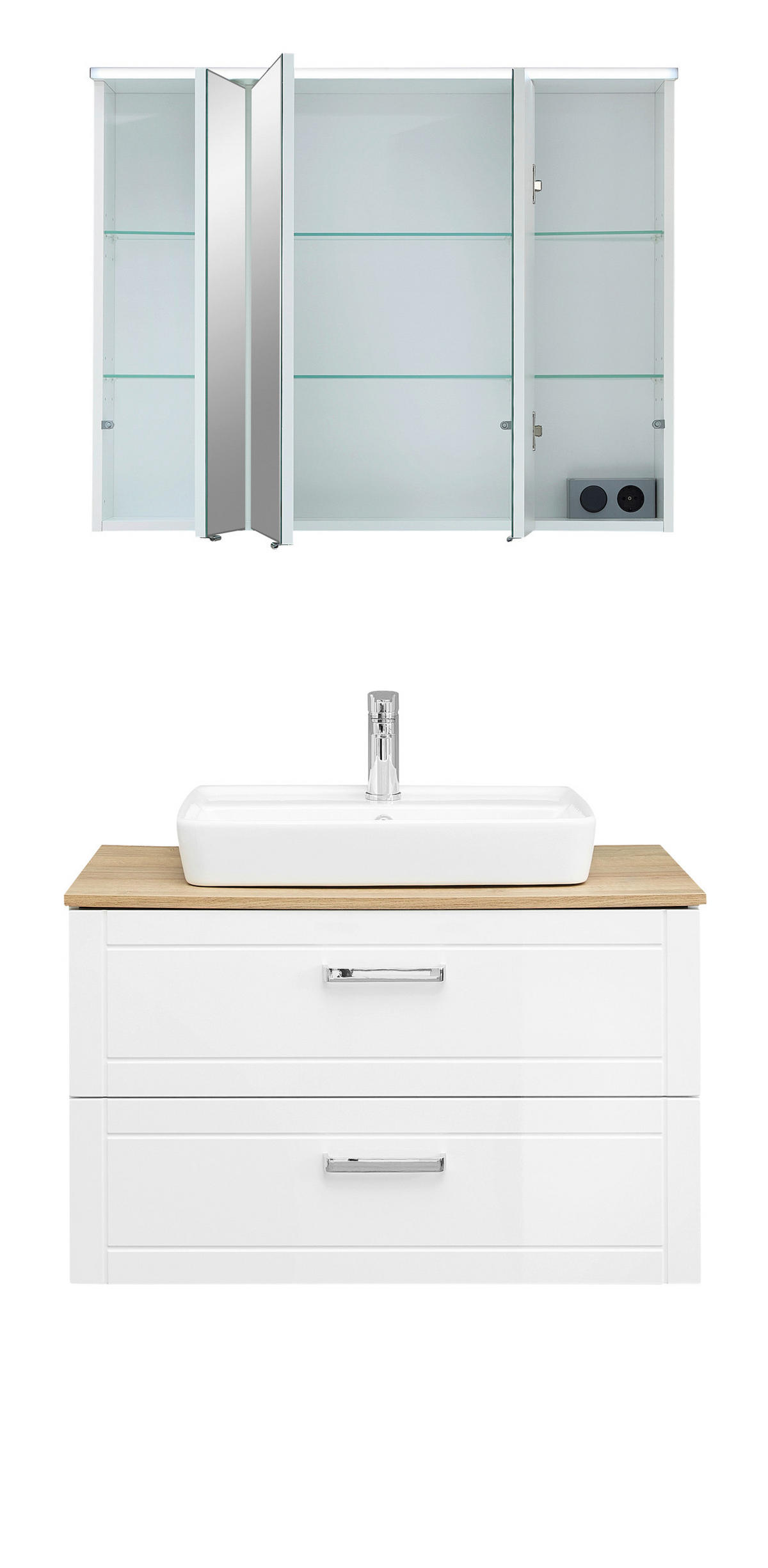 BADEZIMMER 4-teilig  in 90 cm  - Chromfarben/Eichefarben, MODERN, Glas/Keramik (90cm) - Sadena