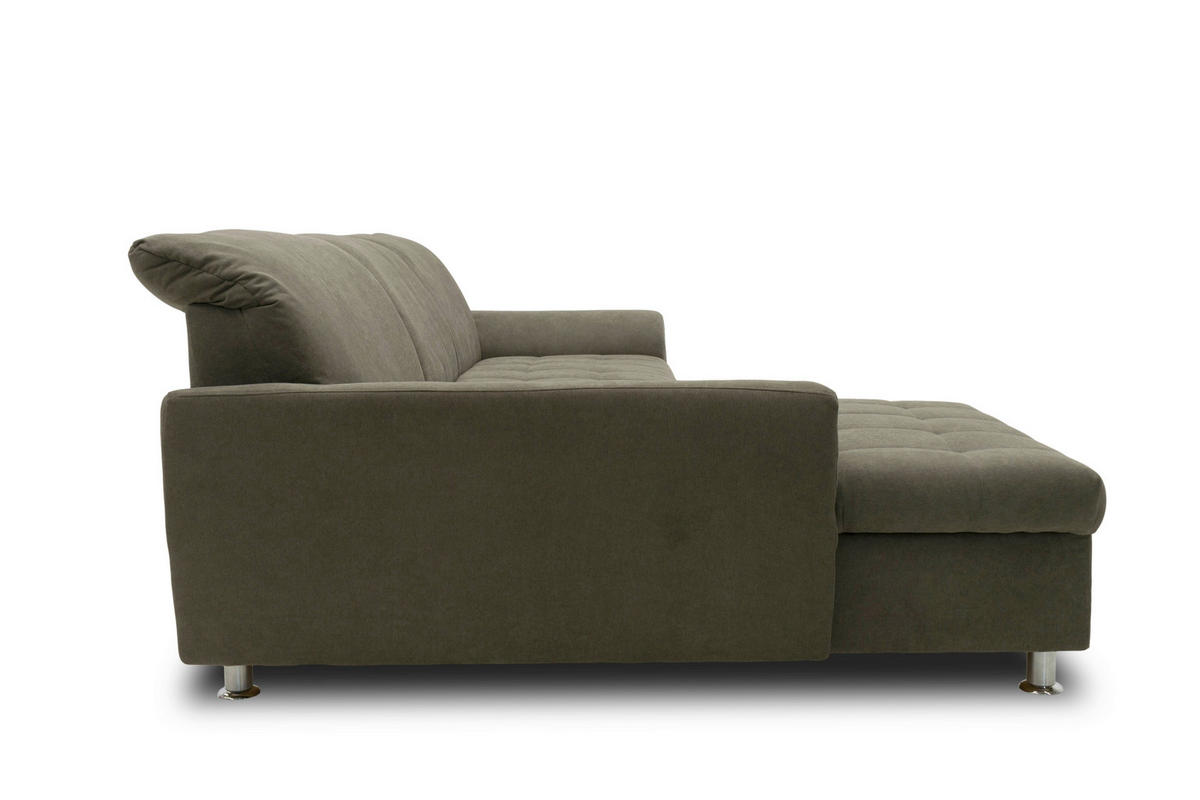 ECKSOFA MERIDIAN Schlammfarben Mikrofaser Rücken echt  - Chromfarben/Schlammfarben, KONVENTIONELL, Textil/Metall (171/278cm) - MID.YOU