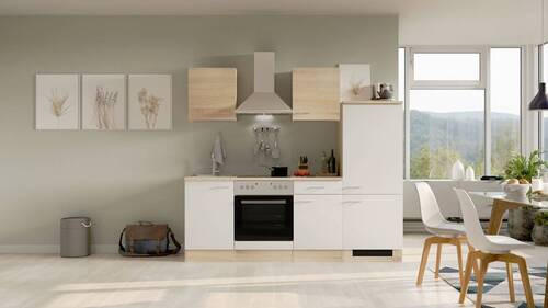 KÜCHENBLOCK 220 cm in Weiß, Sonoma Eiche - Alufarben/Weiß, MODERN, Holzwerkstoff/Kunststoff (220cm) - FlexWell