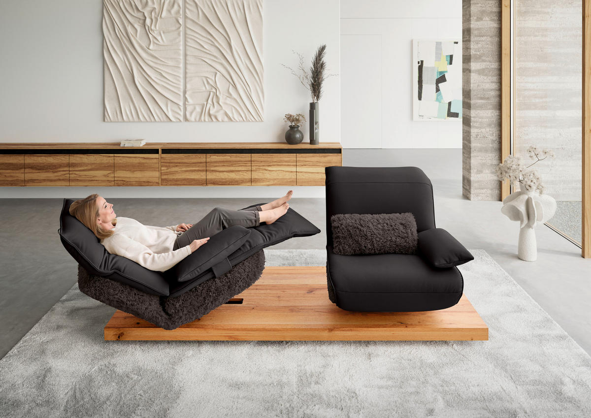 2-SITZER-SOFA Kombination Echtleder/Stoff Hochflor Braun  - Eichefarben/Beige, Design, Leder/Holz (240/65-115/104-180cm) - Koinor