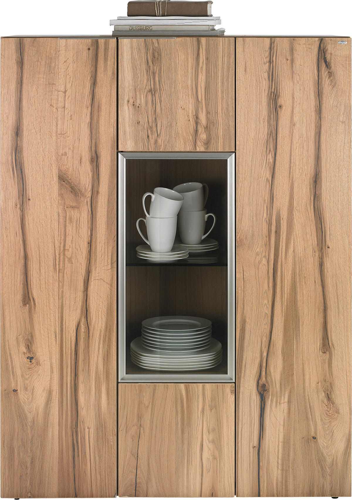 HIGHBOARD  in 96/130/42,3 cm  - Eichefarben/Silberfarben, Natur, Glas/Holz (96/130/42,3cm) - Voglauer