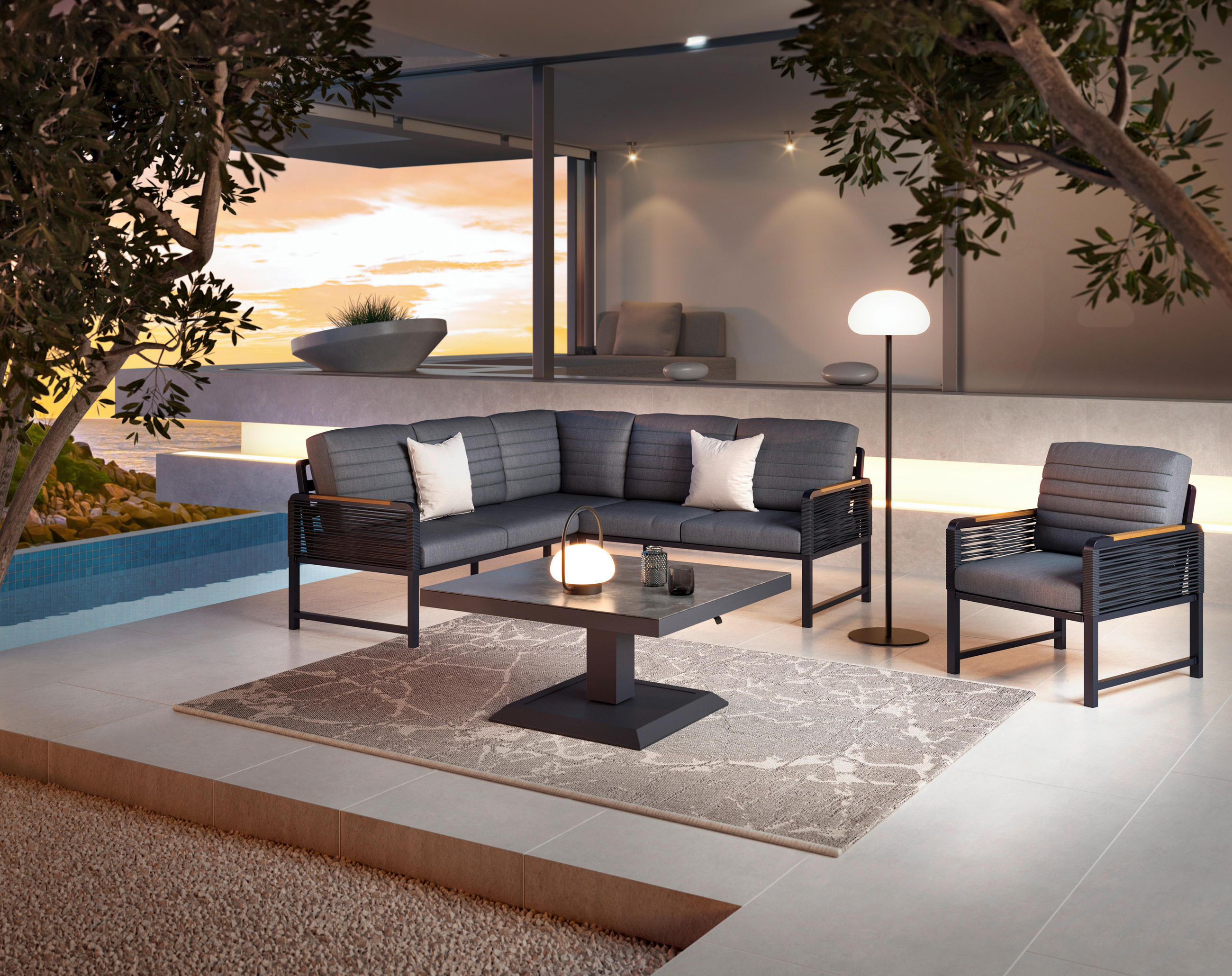 LOUNGESESSEL  - Dunkelgrau/Braun, Modern, Kunststoff/Textil (64/72/73cm) - Ambia Garden