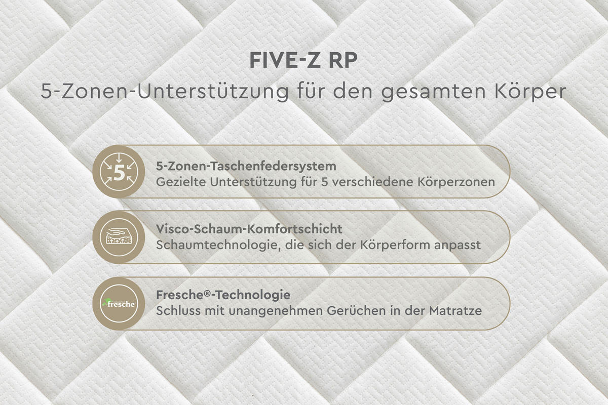 TASCHENFEDERKERNMATRATZE Five-Zet Visco 90/200 cm Höhe ca. 30 cm  - Beige, Basics, Textil (90/200cm) - Yatas
