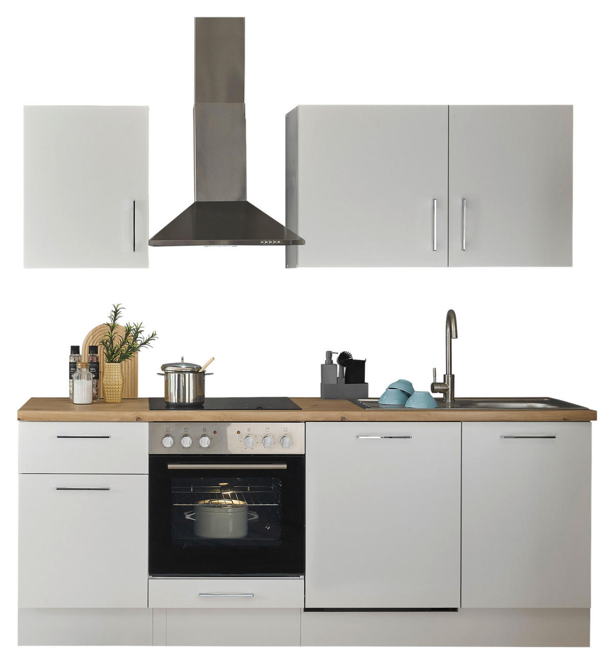 KÜCHENLEERBLOCK 220 cm   in Weiß, Eiche Artisan  - Chromfarben/Weiß, Trend, Holzwerkstoff/Metall (220cm) - MID.YOU