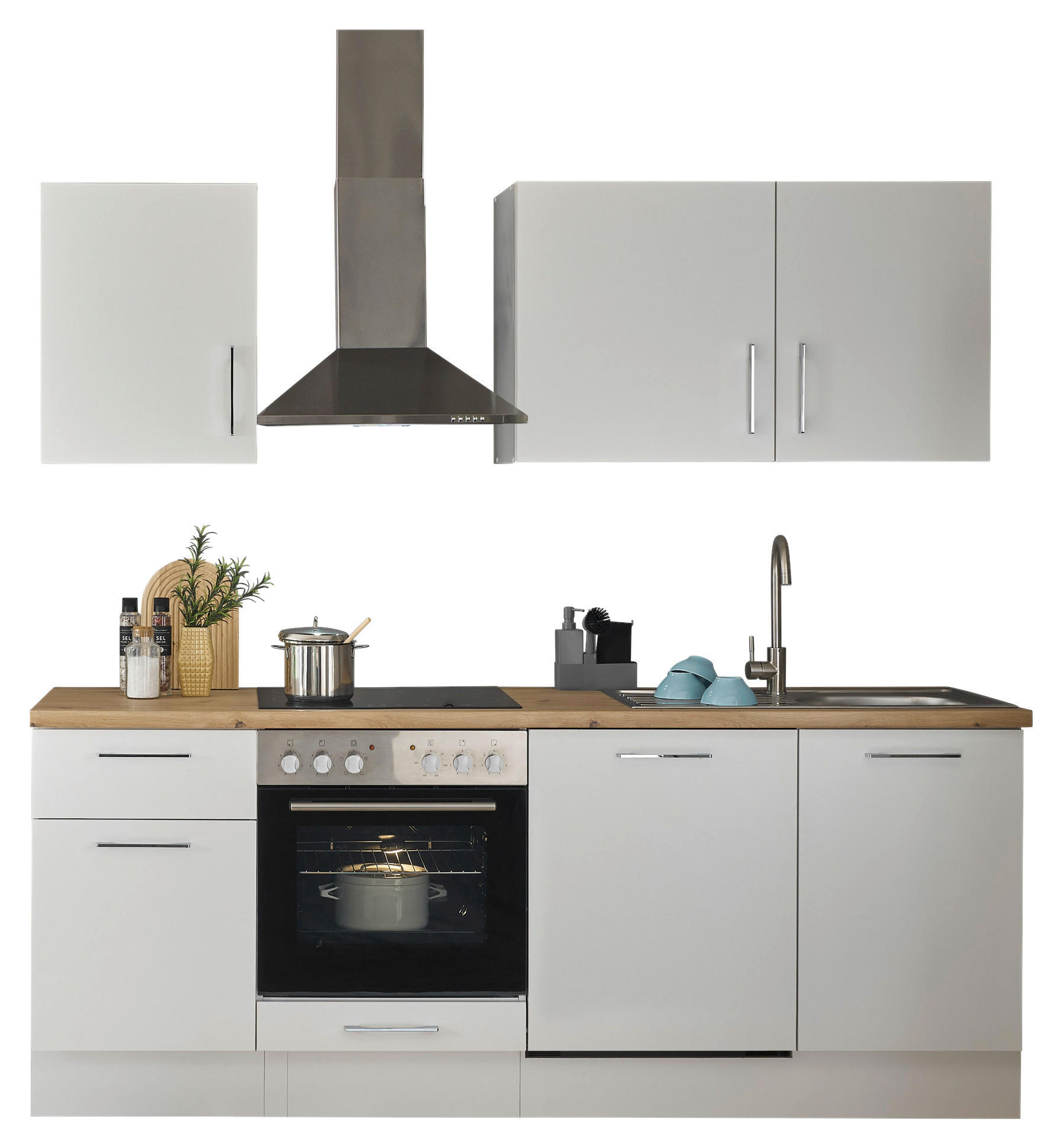 P & B Küchenleerblock Weiß, Eiche Artisan 220 cm
