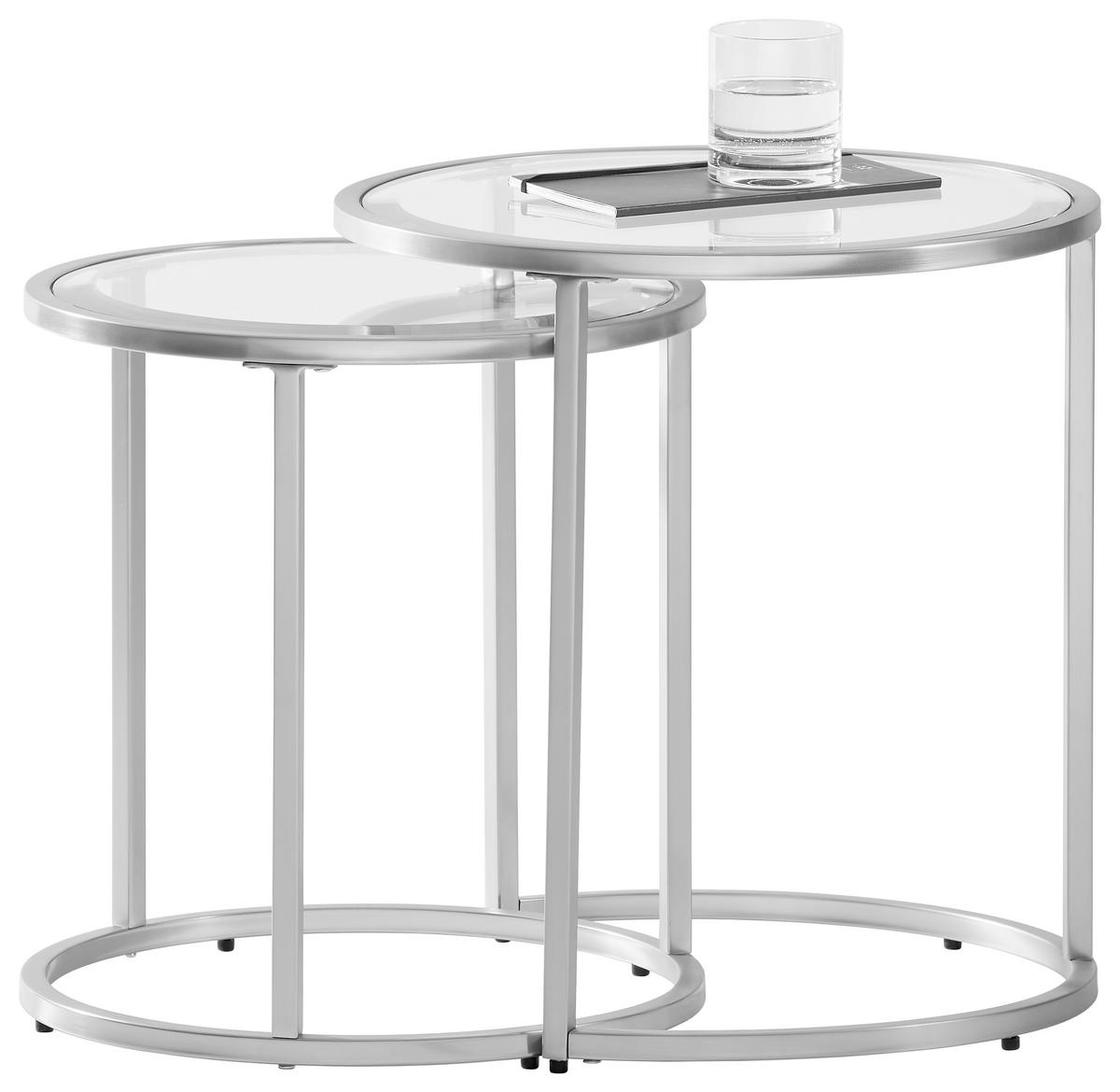 SATZTISCH 46/41/46/41/48/43 cm Silberfarben rund  - Silberfarben, Design, Glas/Metall (46/41/46/41/48/43cm) - Xora