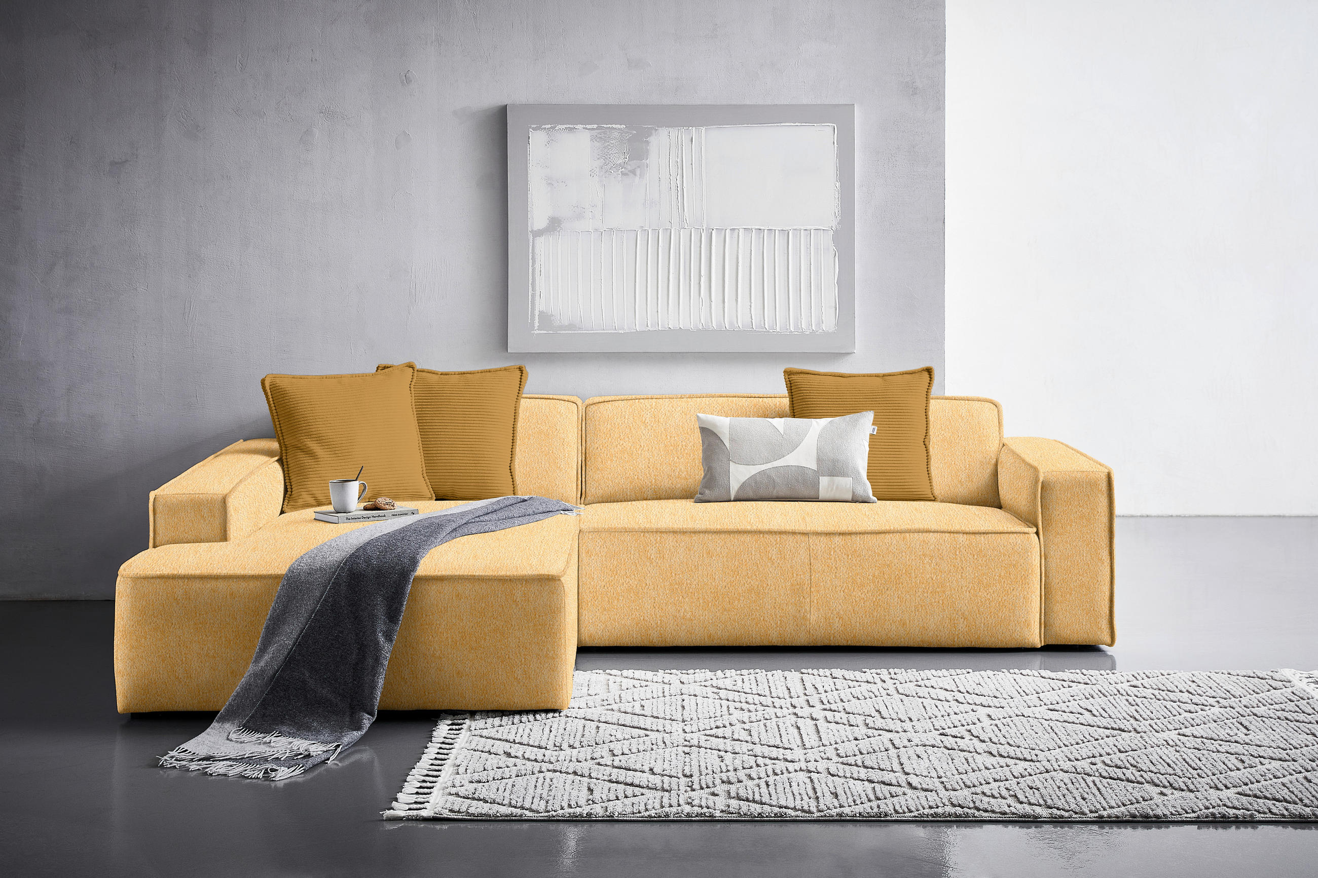 ECKSOFA in Chenille Senfgelb  188/280 cm  - Currygelb/Senfgelb, KONVENTIONELL, Kunststoff/Textil (188/280cm) - Carryhome