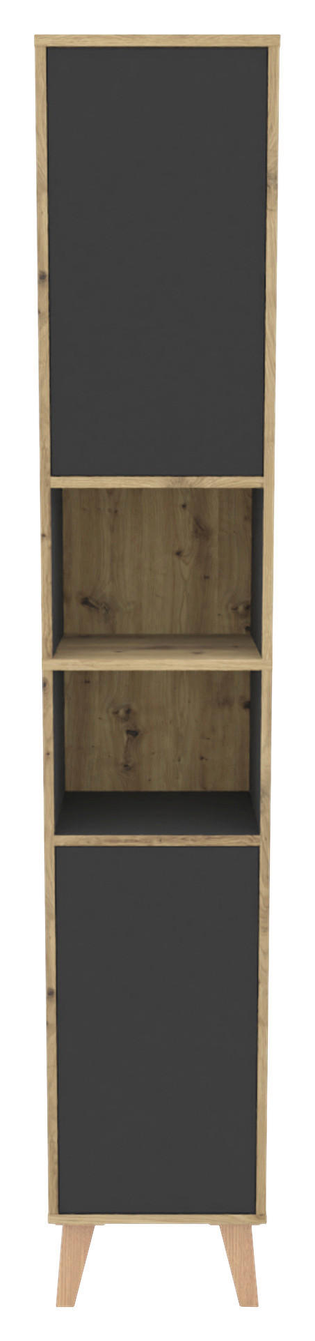 Thumbnail - Mid.you Hochschrank Morena, Grau, Eiche Artisan, Kunststoff, Holzwerkstoff, 3 Fächer, einzeln stellbar, nur wie online a...