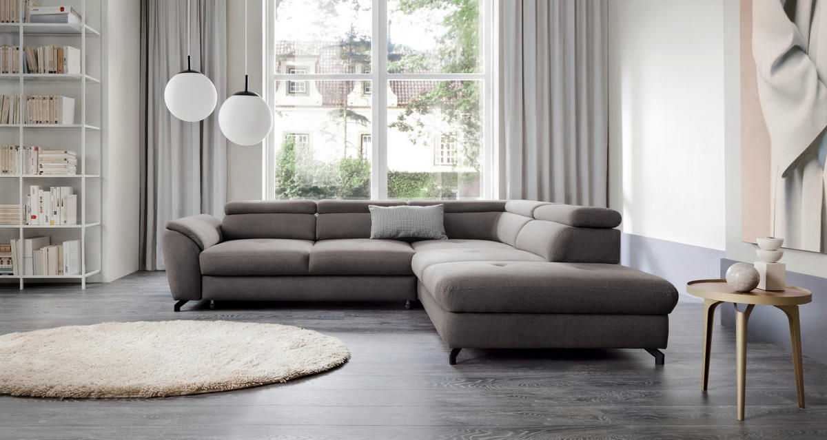 SEDEŽNA GARNITURA, tkanina siva  - črna/siva, Design, kovina/tekstil (277/237cm) - Hom`in