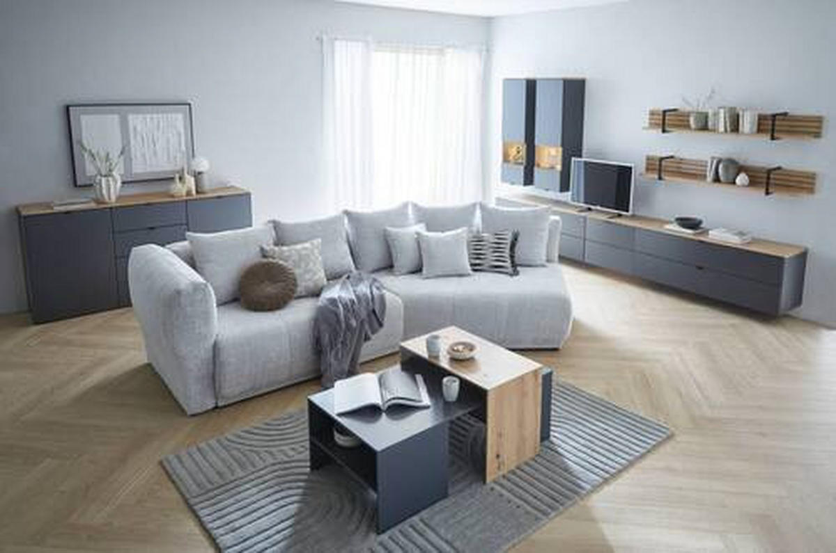 TV-ELEM 140/62/44 cm  - grafitszürke/fekete, Modern, faalapú anyag/fém (140/62/44cm) - Hom`in