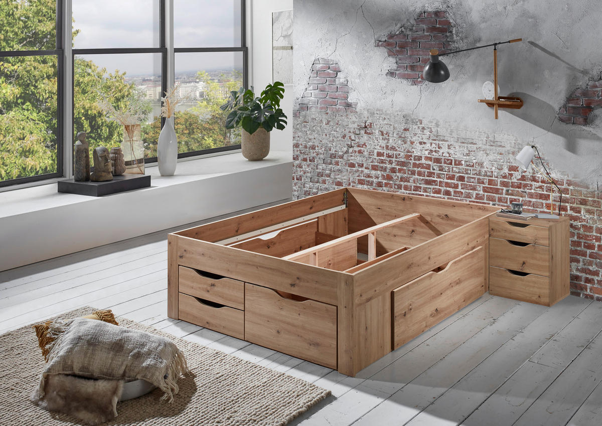 STAURAUMBETT 140/200 cm  in Eiche Artisan  - Eiche Artisan, KONVENTIONELL, Holzwerkstoff (140/200cm) - Boxxx