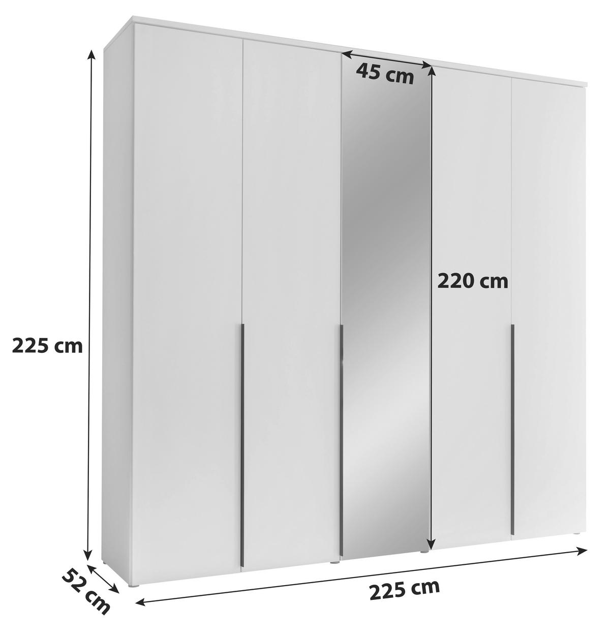 GARDEROB MED GÅNGJÄRN 225/225/52 cm 5-dörrar - vit/svart, Modern, trämaterial/glas (225/225/52cm) - MID.YOU