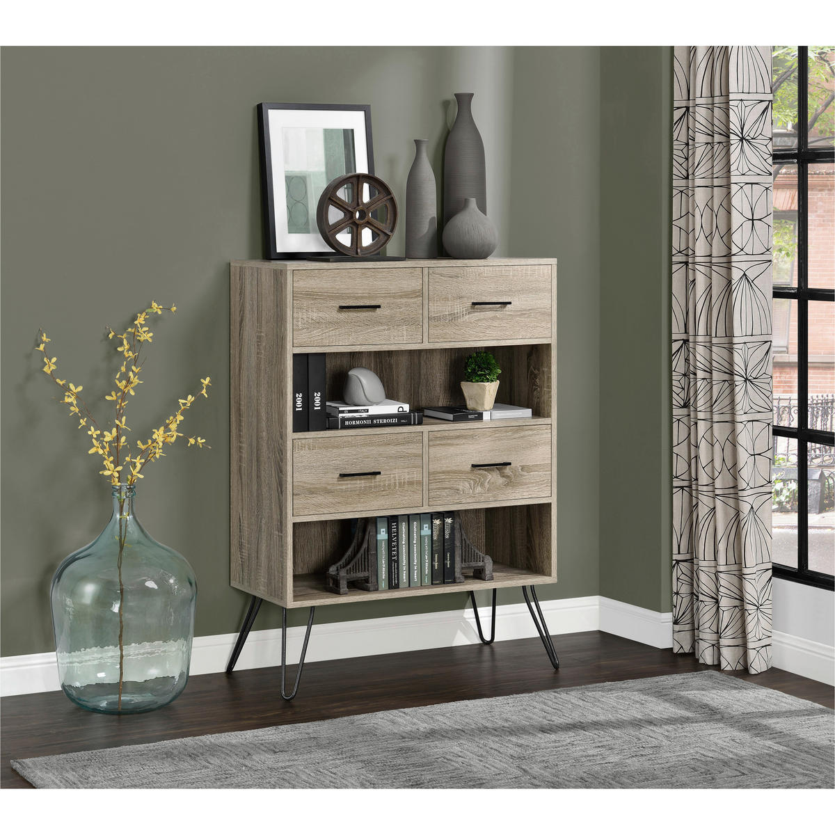 KOMMODE Landon  in 79/112/36 cm  - Eichefarben/Schwarz, Design, Holzwerkstoff/Metall (79/112/36cm) - MID.YOU