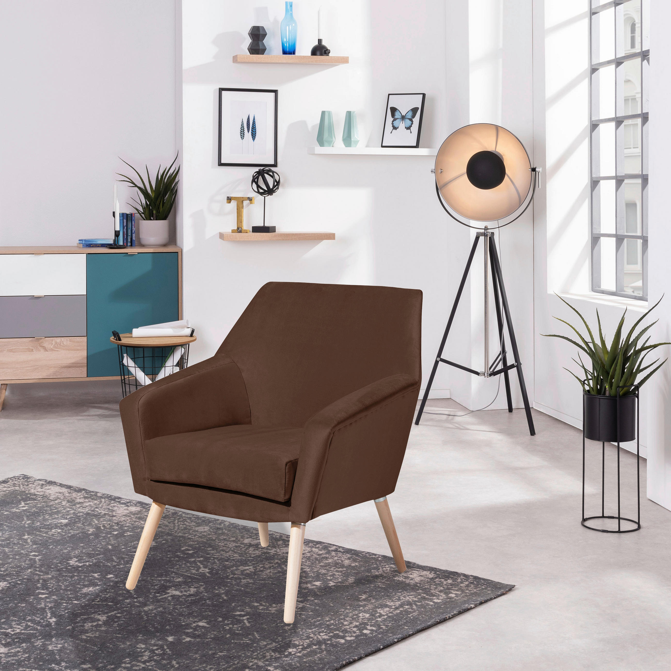 SESSEL in Samt, Velours Braun, Buchefarben  - Buchefarben/Braun, Design, Holz/Textil (67/81/71cm) - Max Winzer