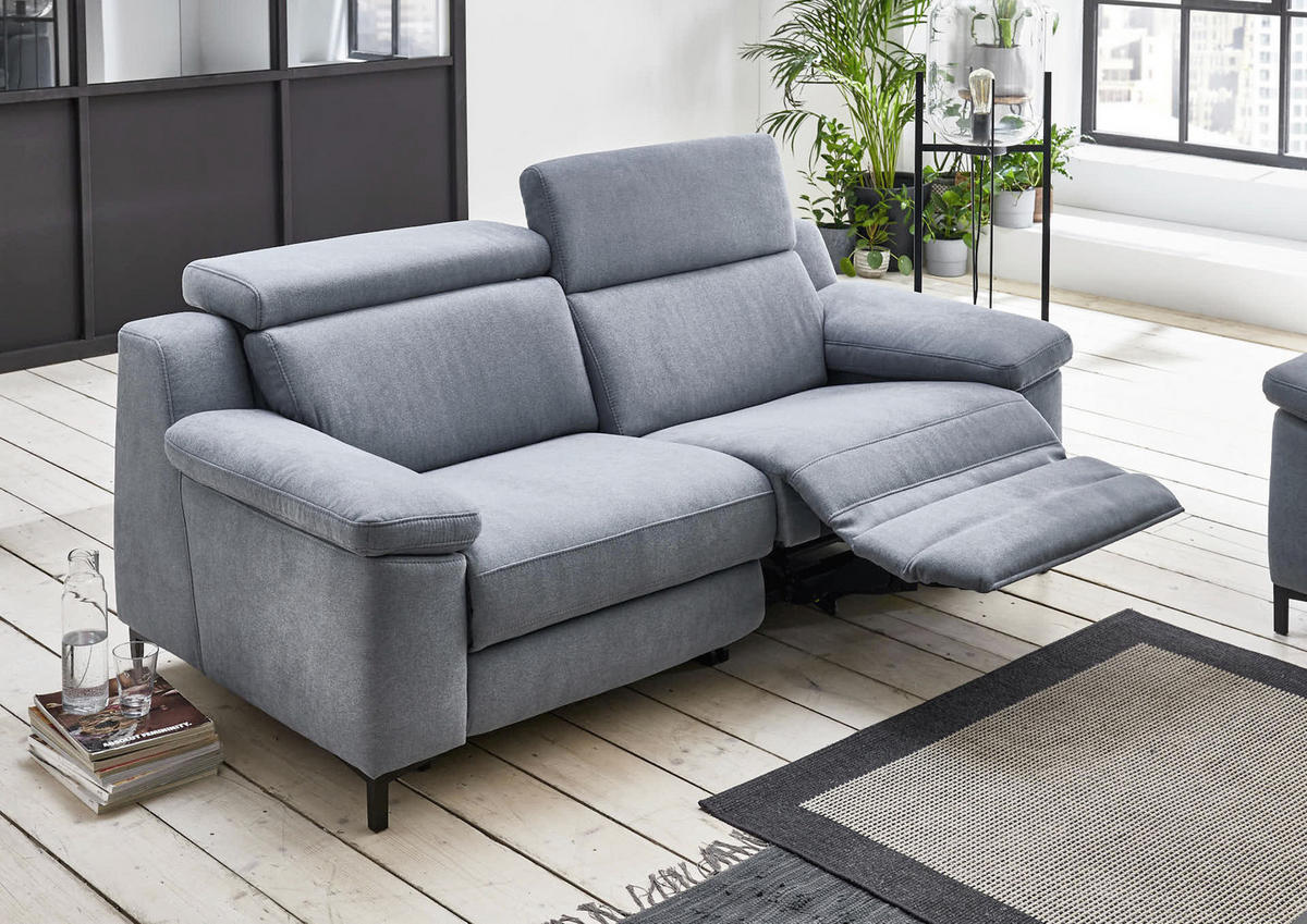 2,5-SITZER in Chenille Pastellblau  - Pastellblau/Schwarz, Design, Textil/Metall (188/104/104cm) - Valdera
