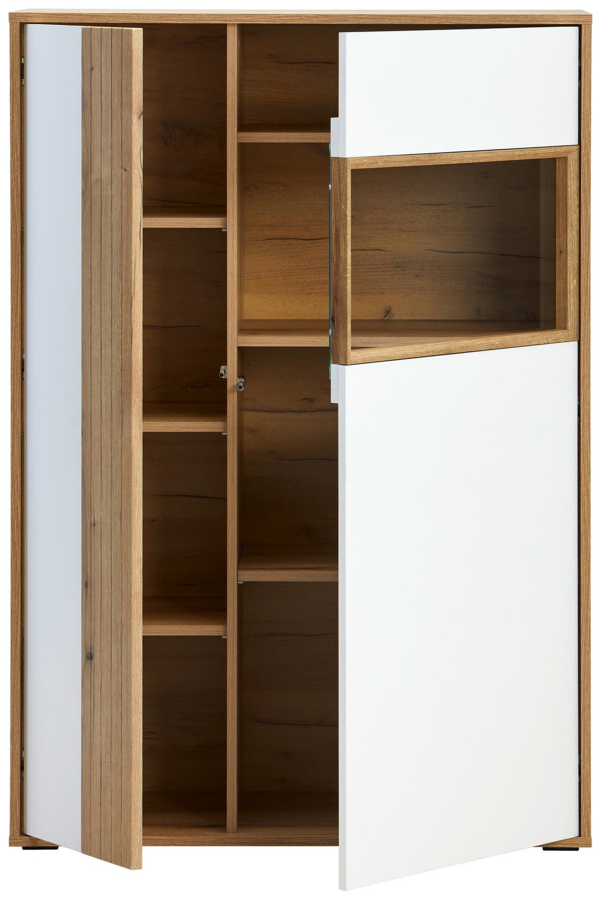 VITRINE in Weiß, Eichefarben  - Eichefarben/Schwarz, Design, Glas/Holzwerkstoff (95/137/40cm) - Ti'me