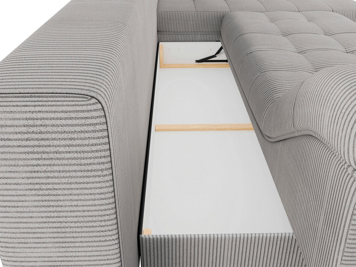 ECKSOFA Hellgrau Cord  - Hellgrau/Schwarz, Design, Kunststoff/Textil (177/276cm) - MID.YOU