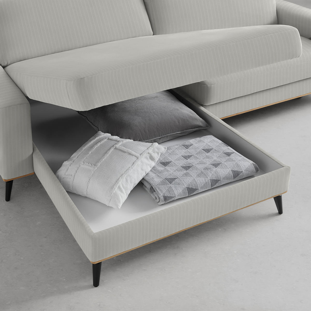 ECKSOFA Chenille, Cord Creme  - Creme/Schwarz, Konventionell, Holz/Textil (167/87/234cm) - MID.YOU