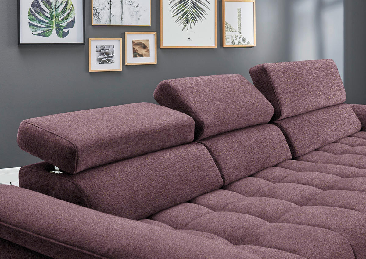 ECKSOFA in Chenille Beere  - Beere/Schwarz, Design, Textil/Metall (329/190cm) - Beldomo Style