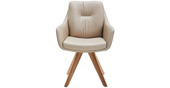 ARMLEHNSTUHL in Webstoff Kombination Echtleder/Stoff pigmentiert - Eiche Bianco/Beige, Design, Leder/Holz (62/90/65cm) - Waldwelt
