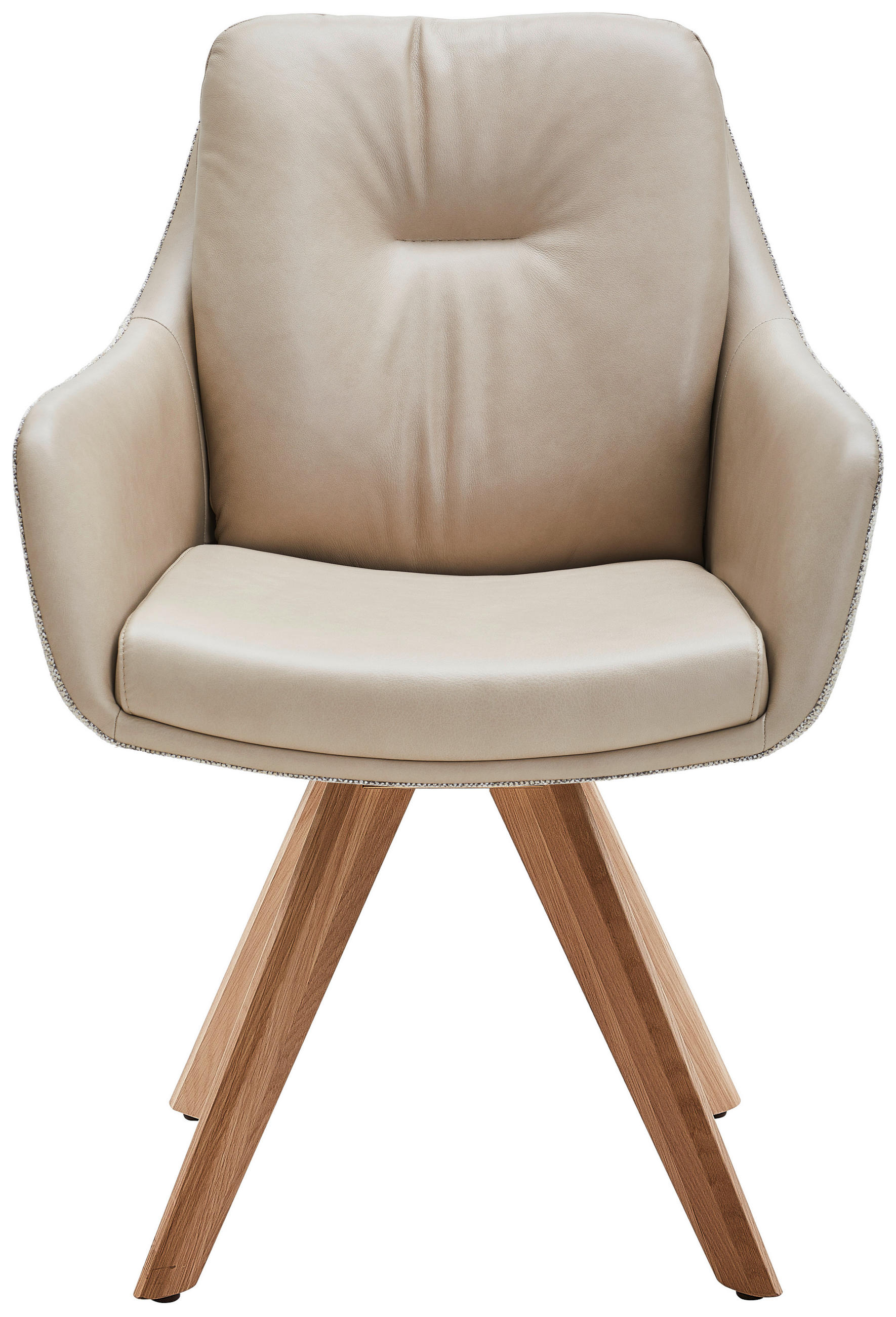 ARMLEHNSTUHL  in Webstoff Kombination Echtleder/Stoff pigmentiert  - Eiche Bianco/Beige, Design, Leder/Holz (62/90/65cm) - Waldwelt