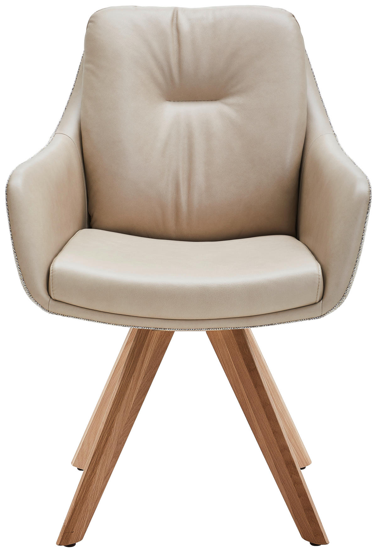 ARMLEHNSTUHL in Holz, Textil, Leder Creme, Beige, Eiche Bianco  - Eiche Bianco/Beige, Design, Leder/Holz (62/90/65cm) - Waldwelt