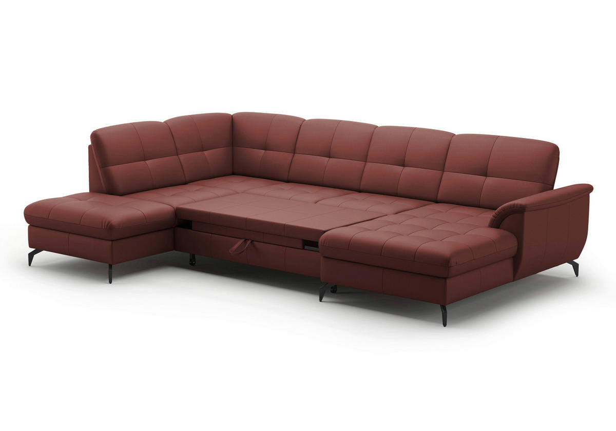 WOHNLANDSCHAFT Rotbraun Echtleder  - Rotbraun/Schwarz, MODERN, Leder/Metall (212/319/164cm) - Sit & More