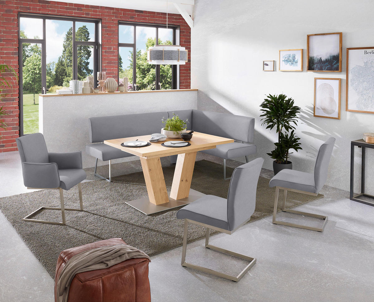 ECKBANK 196/160 cm  in Edelstahlfarben, Graublau  - Edelstahlfarben/Graublau, Design, Textil/Metall (196/160cm) - Dieter Knoll