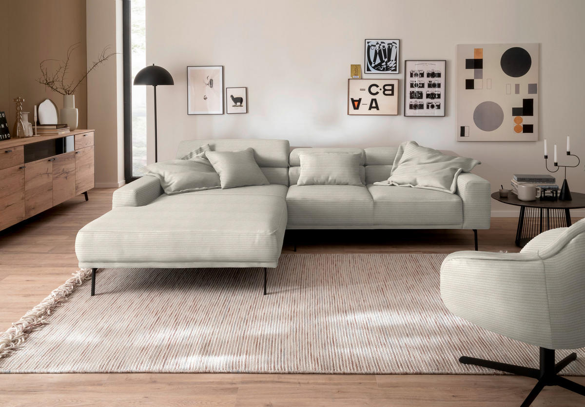 ECKSOFA Cord Naturfarben  - Schwarz/Naturfarben, Design, Textil/Metall (215-217/293cm) - Schöner Wohnen